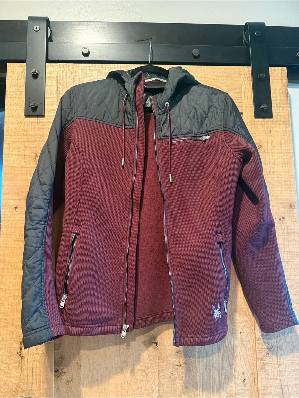 Spyder Maroon and Black Quilted Hooded Jacket